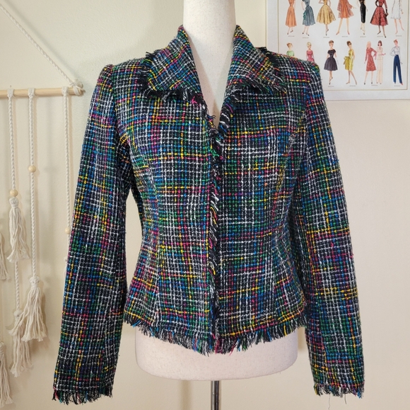 Michele | Fringey Black + Rainbow Tweed Blazer - Picture 1 of 9